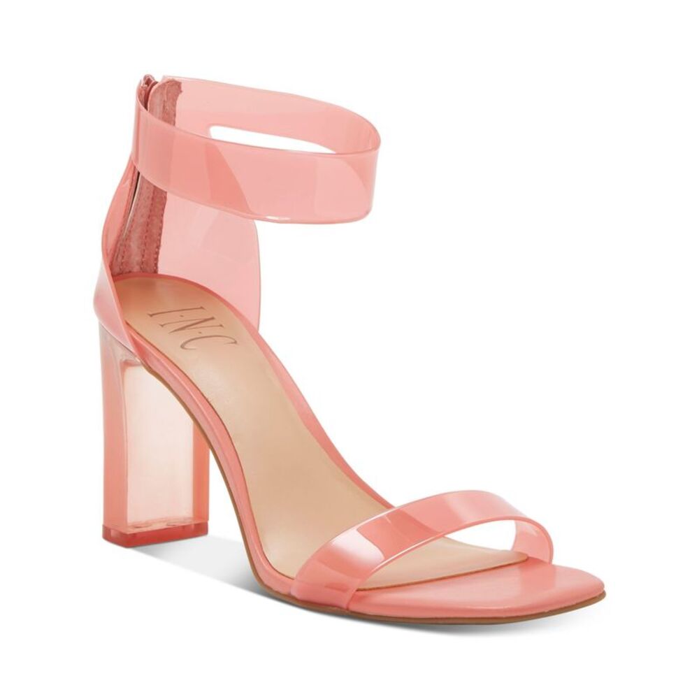 INC Womens Coral Translucent Padded Makenna Square Toe Block Heel Sandals 6 M